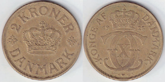 1925 Denmark 2 Kroner (EF) A003263 - Click Image to Close